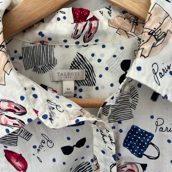 Talbots Women's Paris Print Button Down Shirt Size Medium - Picture 3 of 5